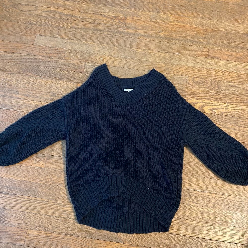 Black V-neck Knit Sweater-American Eagle
